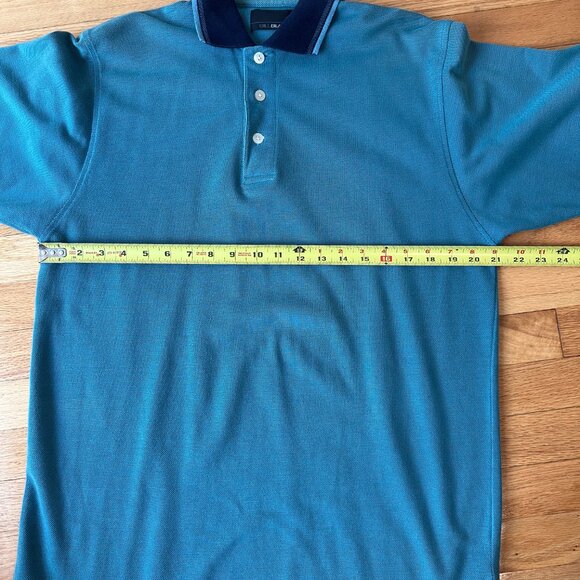 Bill Blass Mens Medium Button Short Sleeve Polo Shirt Green and Navy Blue Vtg - Picture 9 of 10